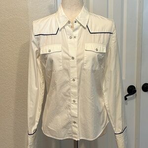 Banana Republic Western Shirt White with Black Piping Size Medium Cotton